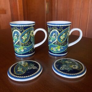 Vera Bradley Coffee Tea Mug Cup w/ Lid Rhythm & Blues ONE LEFT